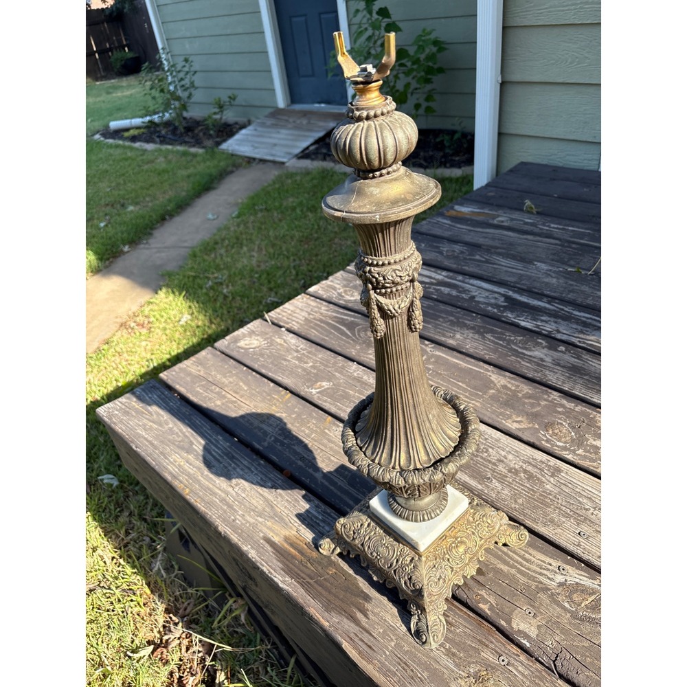 Vintage L&L WMC 8698 Cast Metal Marble Lamp Base Ornate Neoclassical 22in - Picture 7 of 11